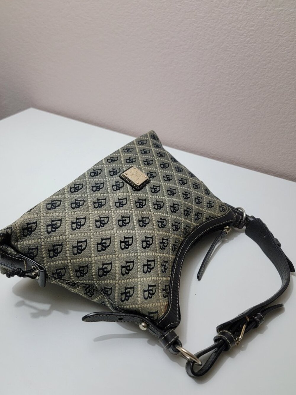 Dooney & Bourke Signature DB Monogram Jacquard Hobo Shoulder Bag Black Gray - Picture 8 of 13